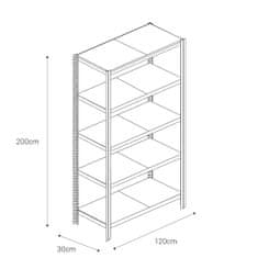 Majster Regál Bezšroubové kovové regál 200x120x30cm T profil, 5 polic