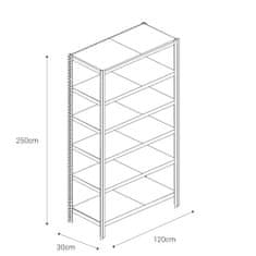 Majster Regál Bezšroubové kovové regál 250x120x30cm T profil, 6 polic