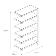 Majster Regál Bezšroubové kovové regál přídavný modul 250x120x50cm T profil, 6 polic