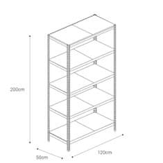 Majster Regál Bezšroubové kovové regál 200x120x50cm L profil, 5 polic