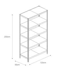 Majster Regál Bezšroubové kovové regál 250x120x50cm L profil, 5 polic