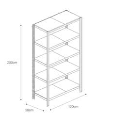 Majster Regál Bezšroubové kovové regál 200x120x50cm T profil, 5 polic