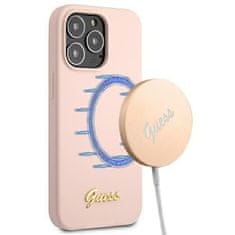 Guess GUHMP13LLSLMGLP hard silikonové pouzdro iPhone 13 / 13 Pro 6.1" light pink Silicone Script Gold Logo Magsafe