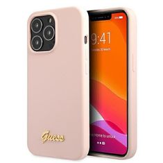 Guess GUHMP13LLSLMGLP hard silikonové pouzdro iPhone 13 / 13 Pro 6.1" light pink Silicone Script Gold Logo Magsafe