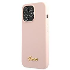 Guess GUHMP13LLSLMGLP hard silikonové pouzdro iPhone 13 / 13 Pro 6.1" light pink Silicone Script Gold Logo Magsafe