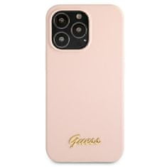 Guess GUHMP13LLSLMGLP hard silikonové pouzdro iPhone 13 / 13 Pro 6.1" light pink Silicone Script Gold Logo Magsafe