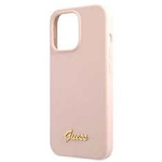 Guess GUHMP13LLSLMGLP hard silikonové pouzdro iPhone 13 / 13 Pro 6.1" light pink Silicone Script Gold Logo Magsafe