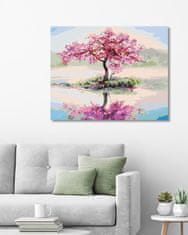 ZUTY Diamantové malování - ROZKVETLÁ SAKURA U JEZERA 40x50 cm bez rámu a bez vypnutí plátna