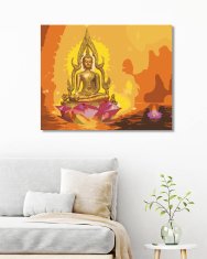 ZUTY Diamantové malování - BUDDHA V LOTOSU A ORANŽOVÉ POZADÍ 40x50 cm bez rámu a bez vypnutí plátna