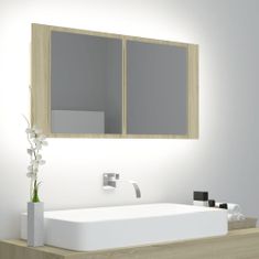 Vidaxl LED koupelnová skřínka se zrcadlem dub sonoma 90 x 12 x 45 cm