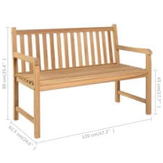 Greatstore Zahradní lavice s šedou poduškou 120 cm masivní teak