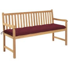 Greatstore Zahradní lavice s vínovou poduškou 150 cm masivní teak