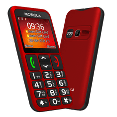 Mobiola MB700 Senior, mobilní telefon pro seniory, SOS tlačítko, 2 SIM, nabíjecí stojánek, červený