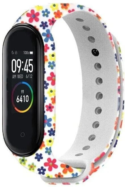 RhinoTech Řemínek pro Xiaomi Mi Band 3/4 bílá s motivem květů