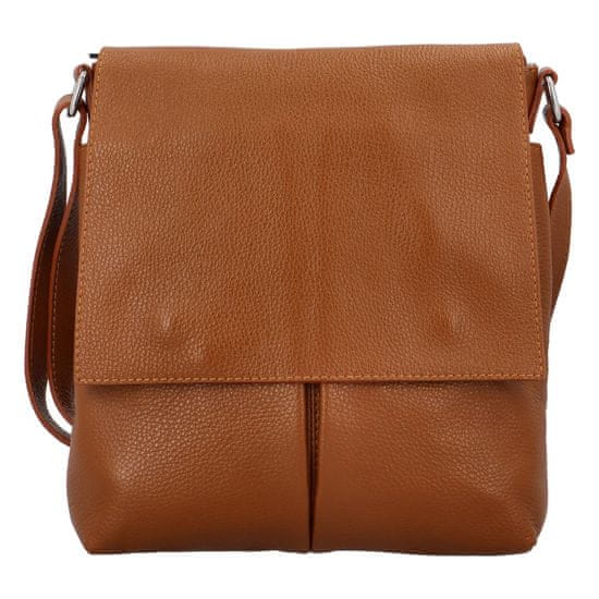 Delami Vera Pelle Stylová dámská kožená crossbody taška Carlon, koňaková