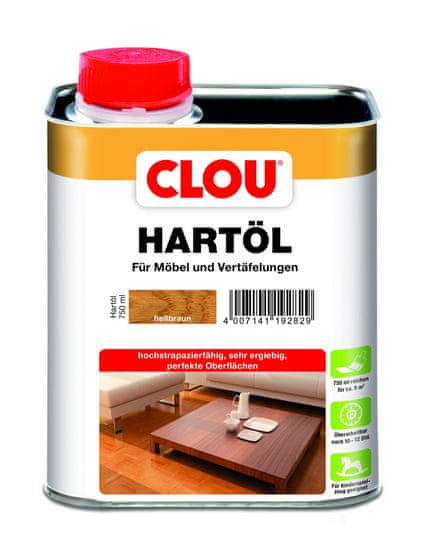 Clou Hartöl tvrdý olej na dřevo, světle hnědý, vytváří příjemný, hladký, opticky hezký povrch odolný vodě, špíně a domácím chemikáliím a je vhodný na dětské hračky a dětský nábytek, různá balení