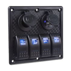 Stualarm Panel s 4x spínači Rocker, CL + USB zásuvka, 12/24V (47151)