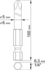 YATO Sada bitů 1/4" 2 ks křížové L=100 mm PH1, PH2