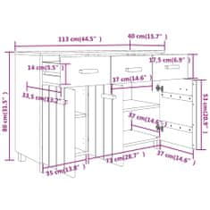 Greatstore Příborník tmavě šedý 113 x 40 x 80 cm masivní borové dřevo