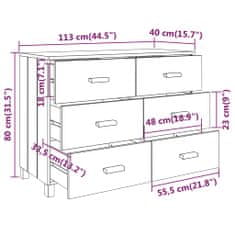 Greatstore Příborník tmavě šedý 113 x 40 x 80 cm masivní borové dřevo