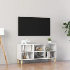 Greatstore TV stolek masivní dřevěné nohy s vysoký lesk bílý 103,5x30x50cm