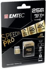 Emtec Paměťová karta "SpeedIN", microSDXC, 256GB, UHS-I/U3/V30/A2, 100/95 MB/s, adaptér, ECMSDM256GX