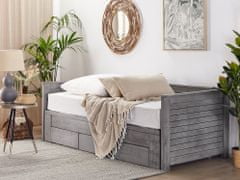 Beliani Rozkádací postel dřevěná šedá s roštem 90 x 200 cm CAHORS