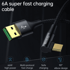 Mcdodo Telefonní kabel Mcdodo, USB - USB typ C, 1,8 m černý CA-1221