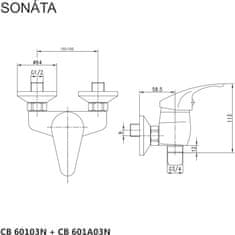 Mereo Sonáta sprchová baterie nástěnná 100 mm bez příslušenství CB601A03N - Mereo