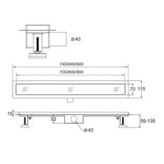 Mereo Odtokový žlab 70x7 cm, vč. roštu a nerezového vnitřku sifonu, rošt TILE, nerez CZ131 - Mereo