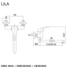 Mereo Lila dřezová baterie nástěnná 100 mm s ramínkem plochým rovným 160 mm CBEE302A02 - Mereo