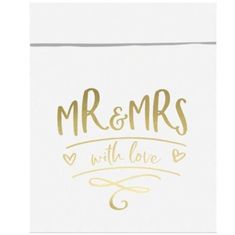 Papírové sáčky na sladkosti Mr & Mrs bílé - Svatba - 6 ks