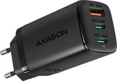 AXAGON ACU-DPQ65, GaN nabíječka do sítě 65W, 3x port (USB-A + dual USB-C), PD3.0/QC4+/PPS/Apple