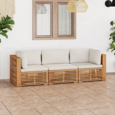 Greatstore Zahradní 3místná pohovka s poduškami masivní teak