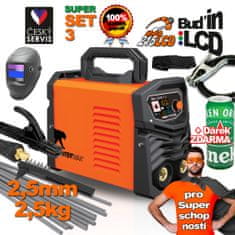 PANTERMAX® invertorová svářečka MMA215LCD, MMA/TIG SET 3 SUPER SCHOPNOSTI Edice, Samostmívací kukla + elektrody + Dárek