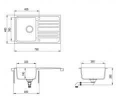 Aquasanita Granitový dřez s excentrem Notus 765.0E Barvy: šedá, písková, bílá, černá - alba