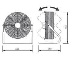 Soler&Palau Mobilní ventilátor TURBO 3000, průtok vzduchu až 10362 m³/h, 2 rychlosti, tichý chod, průměr 44 cm, vhodný do průmyslových a výrobních prostor, délka kabelu 2,5 m