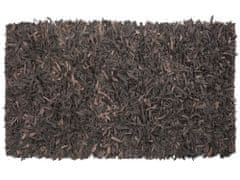 Beliani Hnědý shaggy kožený koberec 80x150 cm MUT