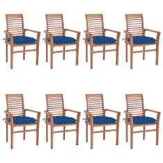 Greatstore Jídelní židle 8 ks modré podušky masivní teak