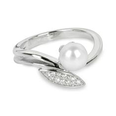Silver Cat Elegantní stříbrný prsten se zirkony a perličkou SC215 (Obvod 56 mm)