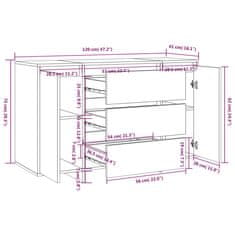 Greatstore Příborník se 3 zásuvkami betonově šedý 120x41x75 cm dřevotříska