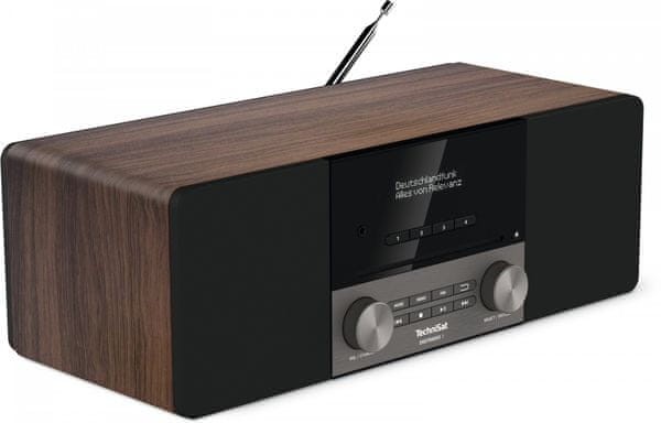  moderný mikrosystém technisat digitradio 3 dab fm tuner automatické vyhľadávanie staníc podsvietený displej predvoľby 30 plus 30 skvelý zvuk bez šumu stereo reproduktory wifi internetové rádio usb nabíjanie usb prehrávanie cd prehrávač