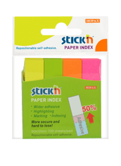 HOPAX Samolepící záložky Stick'n 21613 | 50x12 mm, 4x100 lístků, 4 neonové barvy