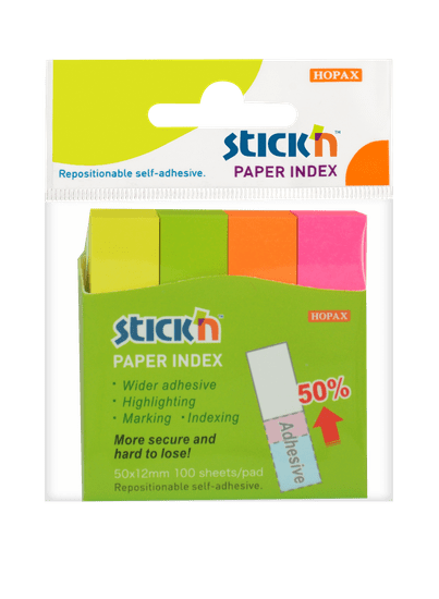 HOPAX Samolepící záložky Stick'n 21613 | 50x12 mm, 4x100 lístků, 4 neonové barvy