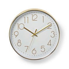 Nedis CLWA015PC30GD analogové nástěnné hodiny 30 cm bílá + zlatá