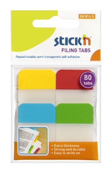 HOPAX Samolepící záložky Stick'n 21607 | 25x38 mm, 4x20 lístků, mix 4 barev