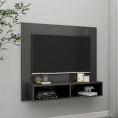 Greatstore Nástěnná TV skříňka šedá vysoký lesk 102x23,5x90 cm dřevotříska