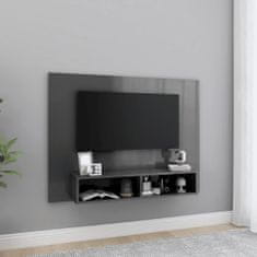 Greatstore Nástěnná TV skříňka šedá vysoký lesk 120x23,5x90 cm dřevotříska