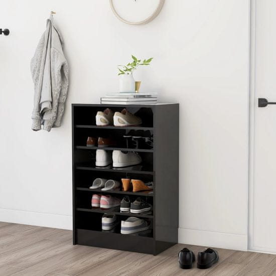 Greatstore Botník černý s vysokým leskem 60 x 35 x 92 cm dřevotříska