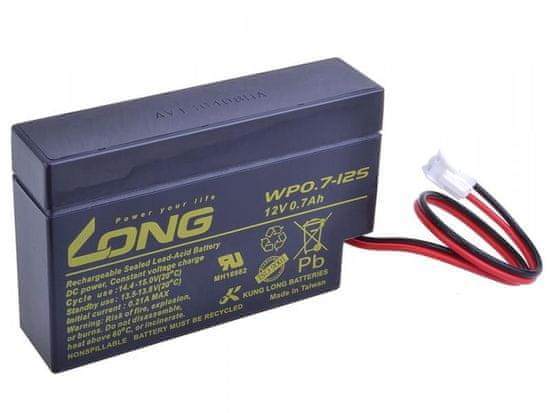 Long Long 12V 0,7Ah olověný akumulátor JST (WP0.7-12S)